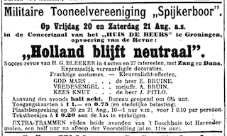 Advertentie voor revue Holland Blijft Neutraal.