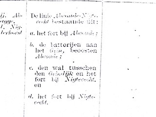 Fragment over 'De linie Abcoude-Nigtevecht' in Verzamelstaat van de Geklassificeerde Vestingwerken, 1910.