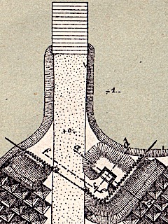 Tekening "gedetacheerde post achter den keel der forten"